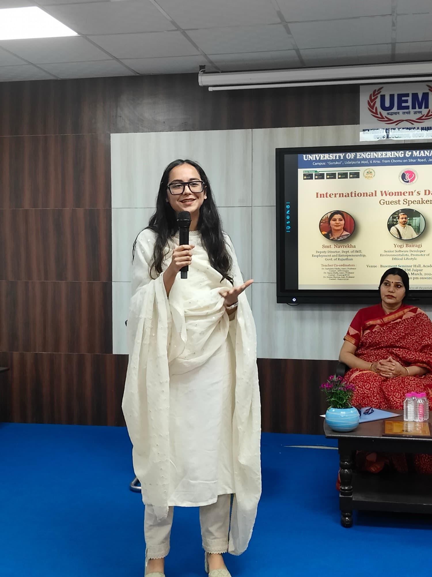 Monali speaking at International Women's Day, UEM Jaipur